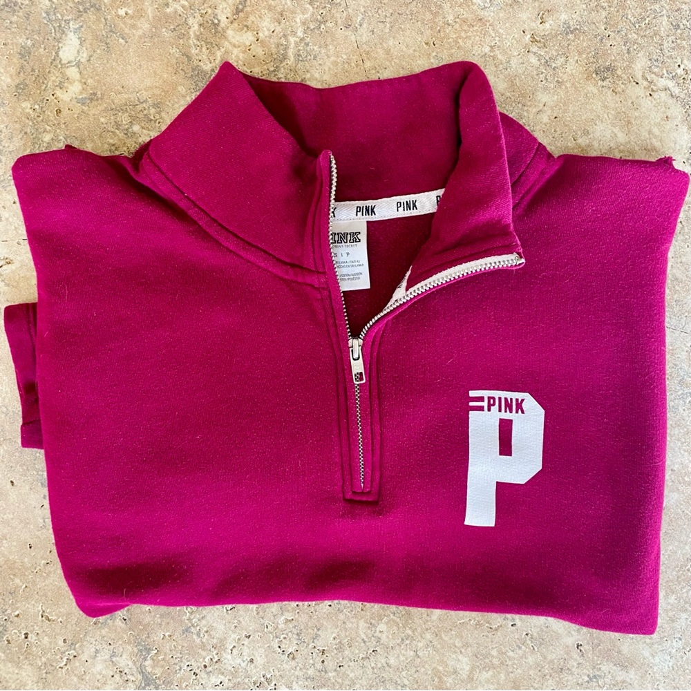 Victoria Secret PINK half-zip pullover curved hem sweatshirt size small maroon